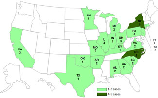 CLICK TO VIEW CASE COUNT MAPS Final Case Count Map: Persons infected with the outbreak strain of Salmonella Infantis, by State