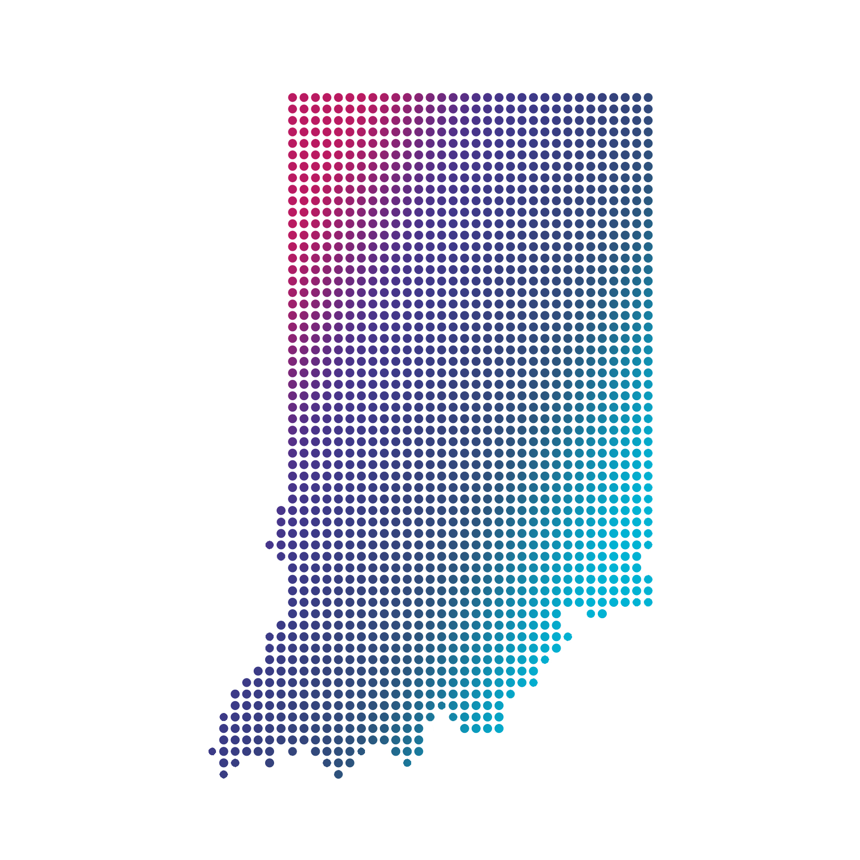 Indiana map of blue dots on white background