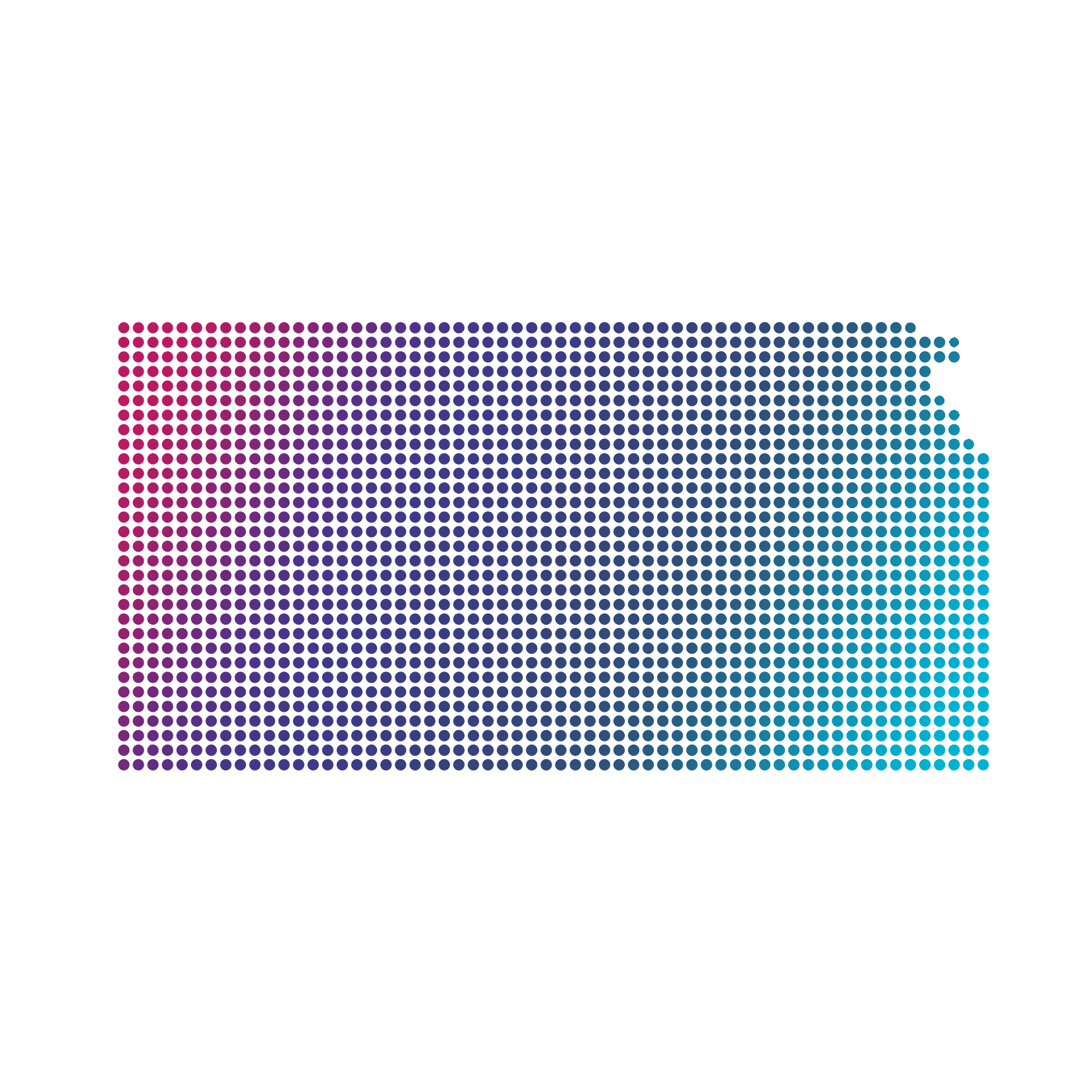 Kansas map of blue dots on white background