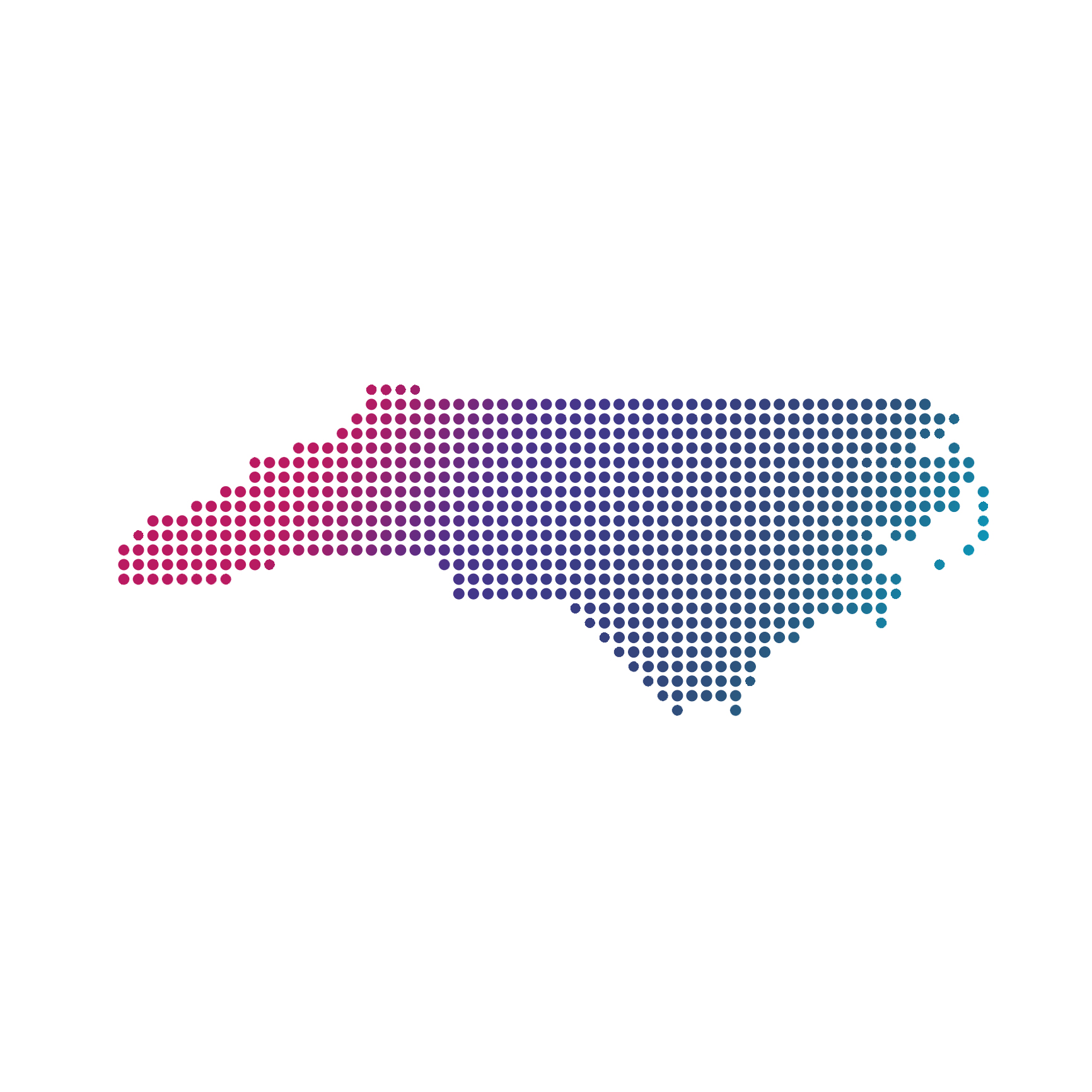 North Carolina map of blue dots on white background