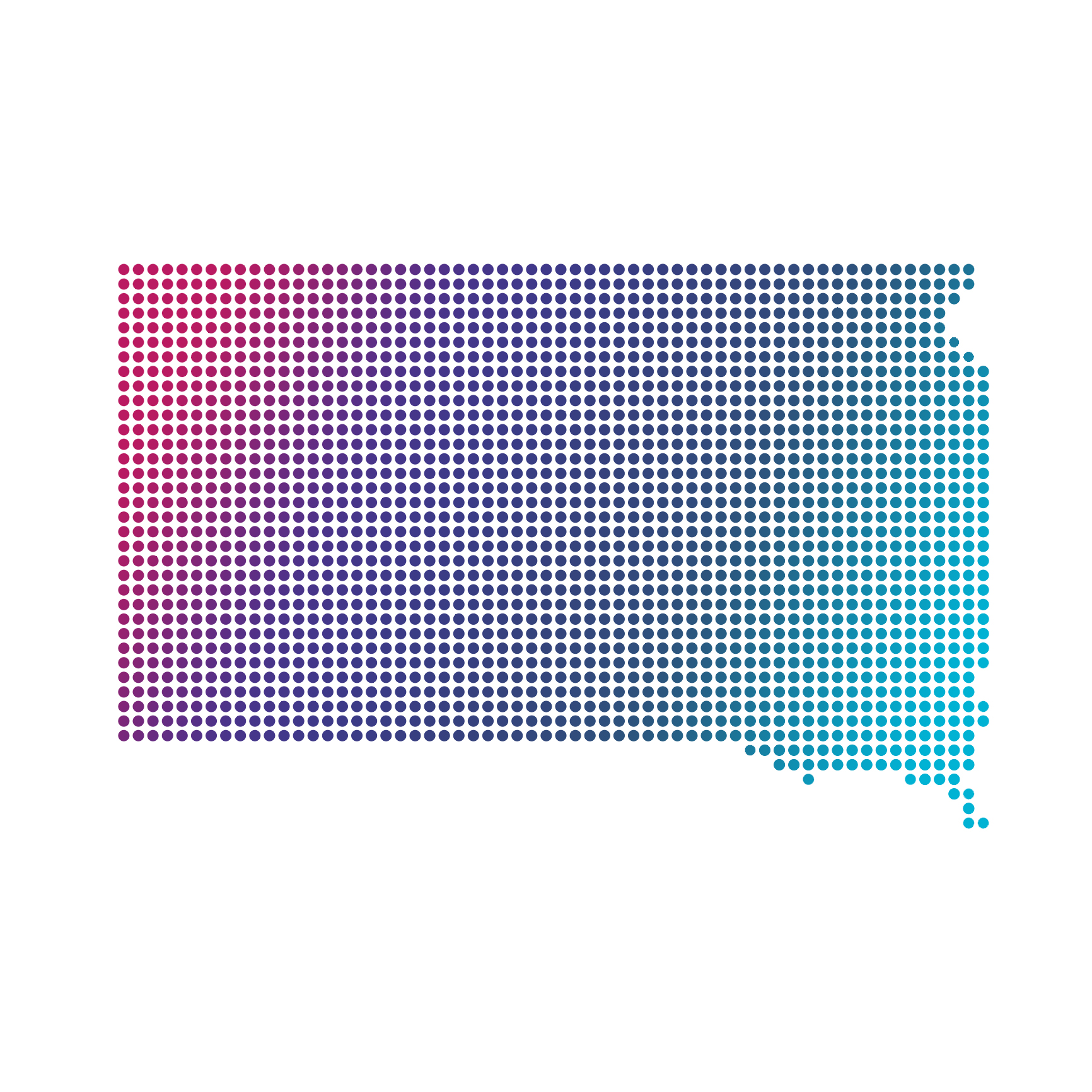 South Dakota map of blue dots on white background
