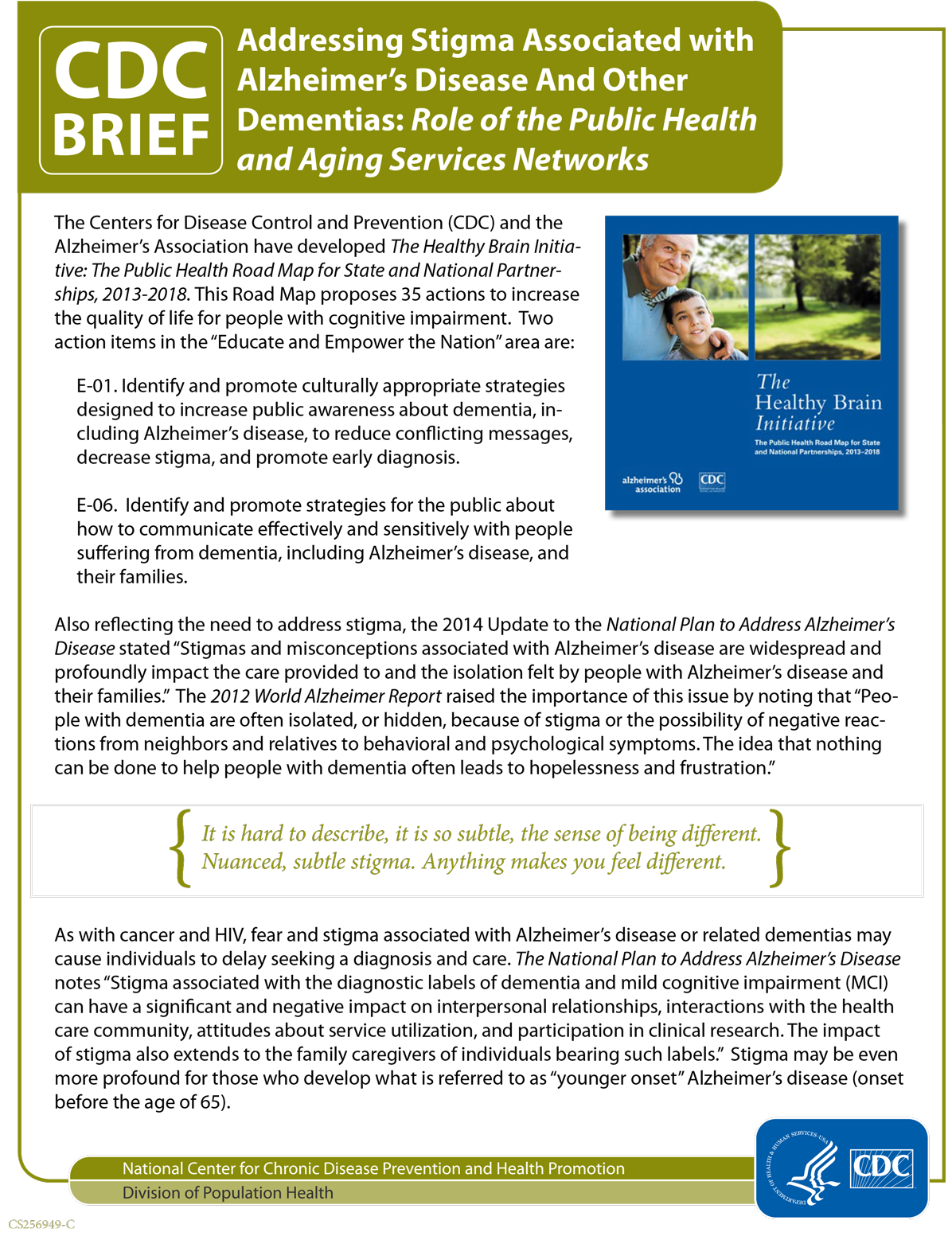 cover page: addressing stigma associated with alzheimer&rsquo;s disease and other dementias