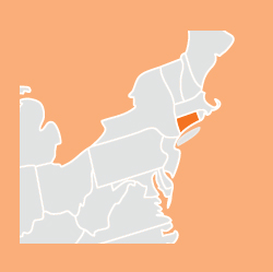 Illustrated image of map cropped to the SE region with Connecticut highlighted