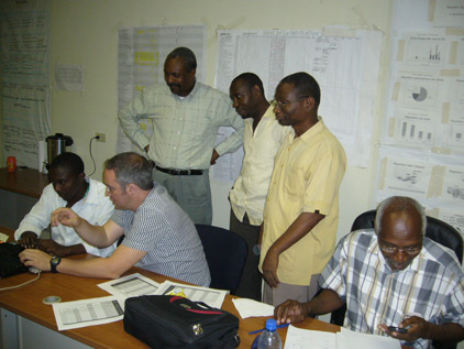CDC%26rsquo;s Ezra Barzilay (second from left), working with country partners to set up a nationwide database that will help track cholera cases