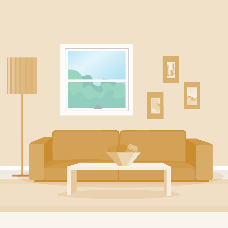 illustration of a living room with a closed window