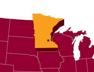 Map of the United States with Minnesota highlighted.