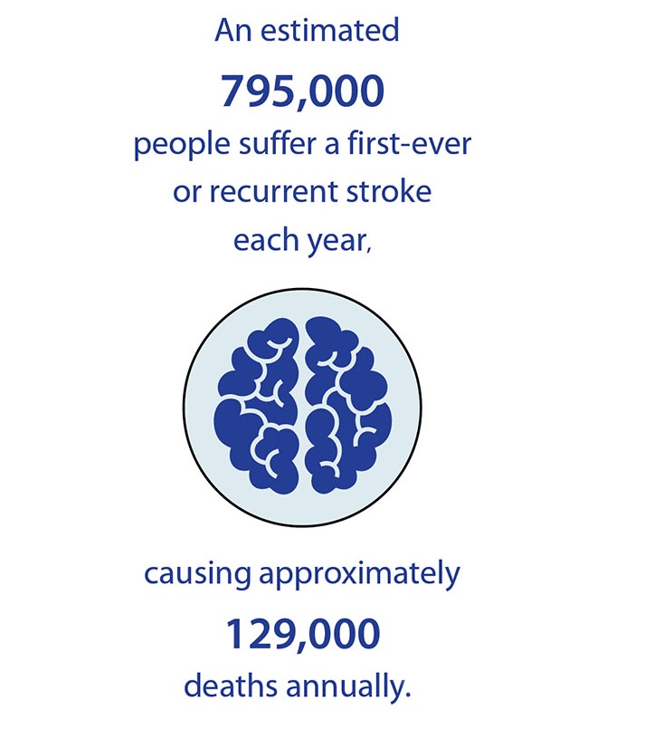 An estimated 795,000 people suffer a first-ever or recurrent stroke each year, causing approximately 129,000 deaths annually.