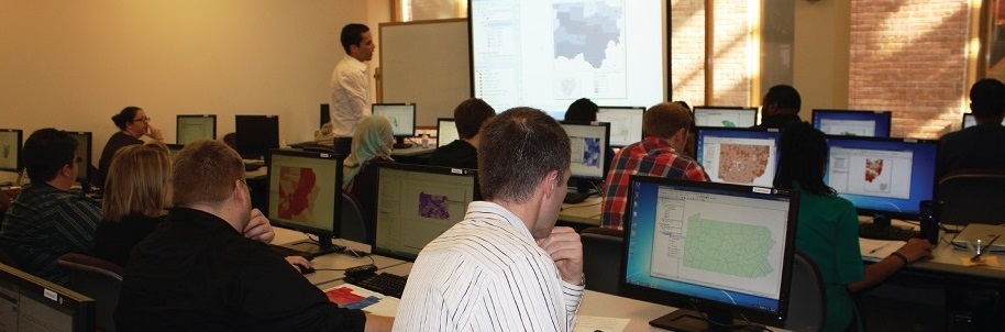 People attending a GIS training class.