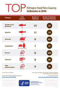 pairs of pathogens and foods causing outbreaks in 2016