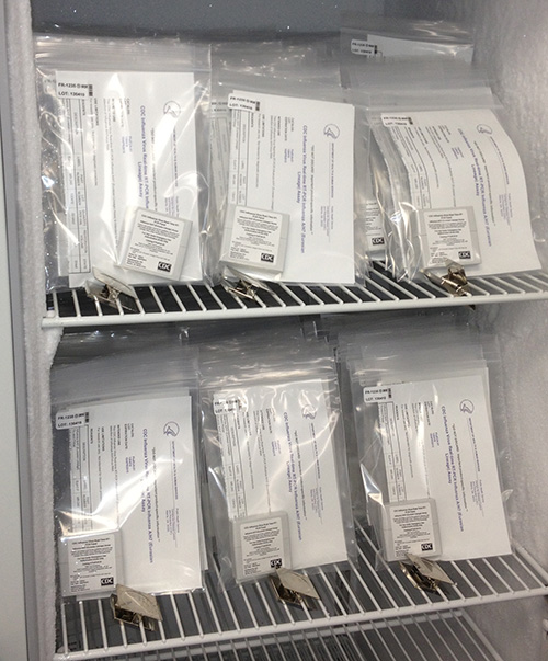A freezer contains CDC%26rsquo;s H7N9 reagent kits for international shipment.