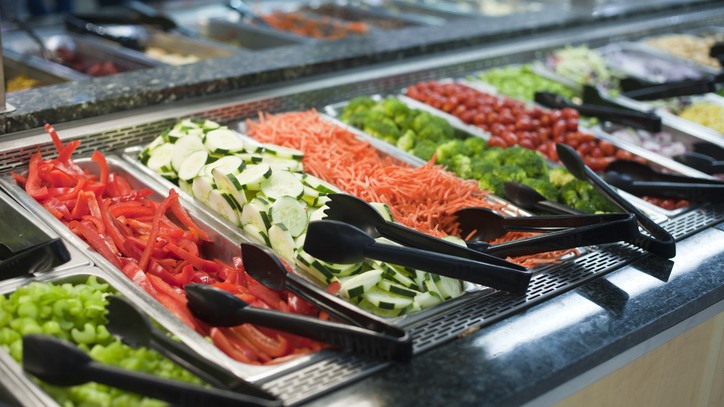 Beautiful and appealing vegetables arranged at a salad bar.