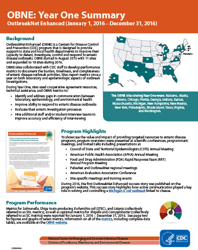 Illustration of the front cover of the OutbreakNET Enhanced Year One Summary PDF document available to download.