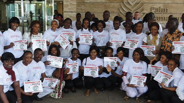 group shot of members at CDC office established in Guinea in 2015, during the Ebola outbreak in West Africa