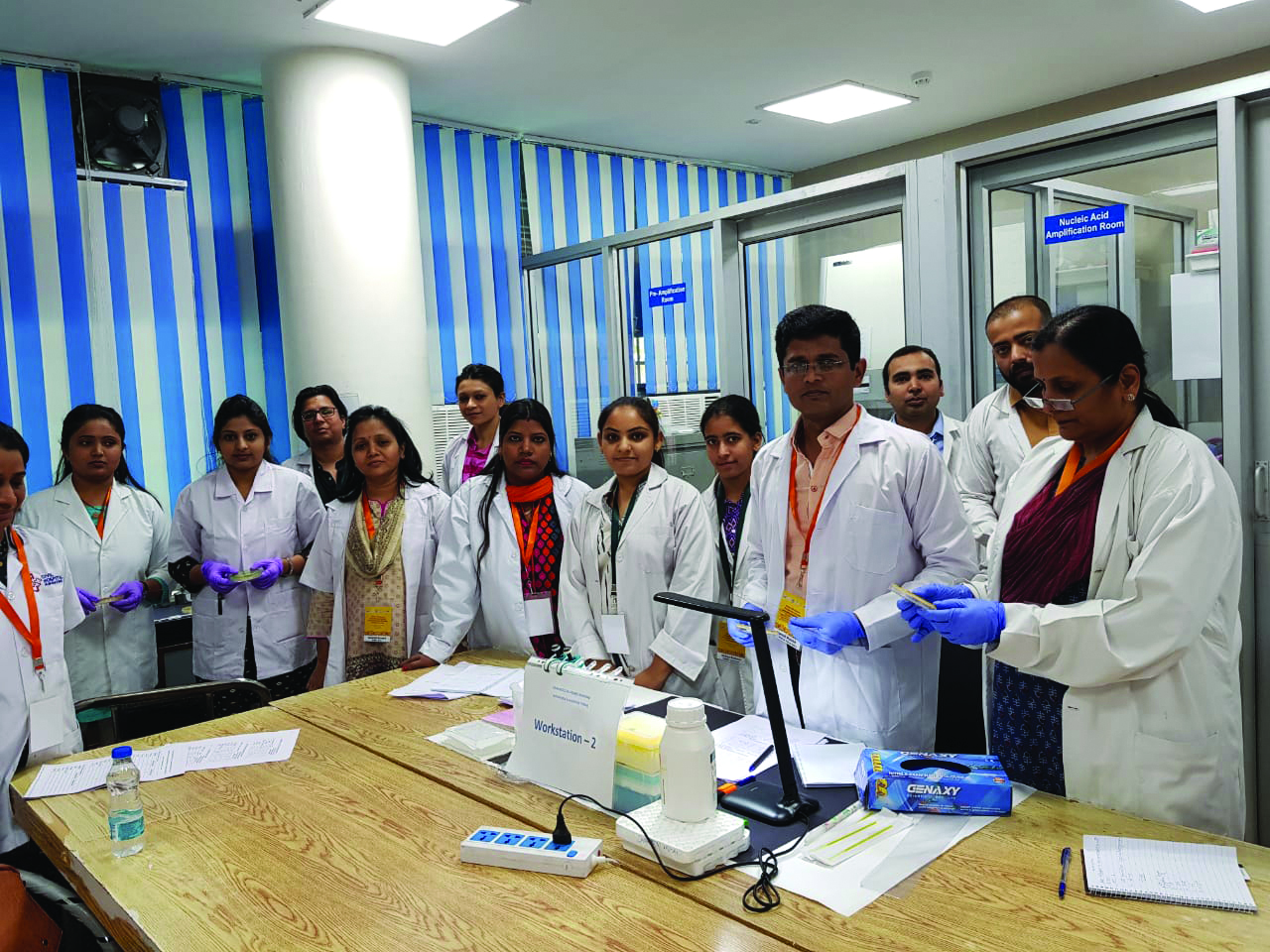 CDC staff trains lab scientists across India on antibiotic susceptibility testing for colistin using broth microdilution, Chandigarh, Punjab, 2018. Photo credit: CDC India office