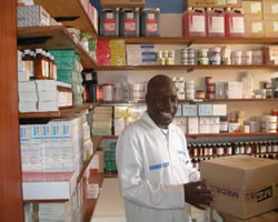 Fredrick Ochenge in the Tabitha clinic pharmacy