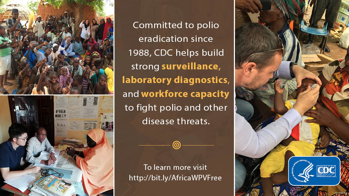 The Centers for Disease Control and Prevention (CDC) has served as the lead implementing partner for U.S. efforts to eradicate polio, playing a pivotal role for three decades in helping African countries and the continent reach this milestone.