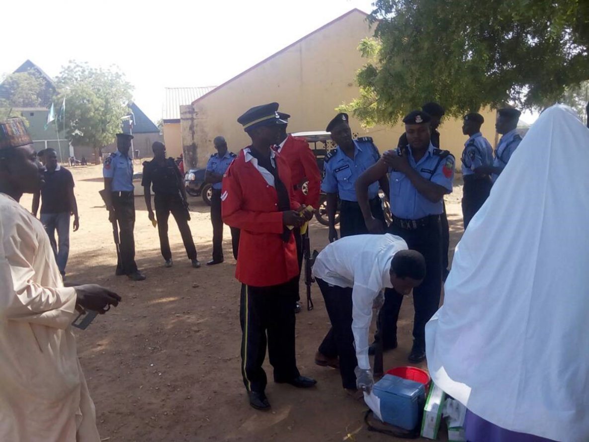 Uniformed personnel getting vaccinated against yellow fever at their base in Gusau LGA