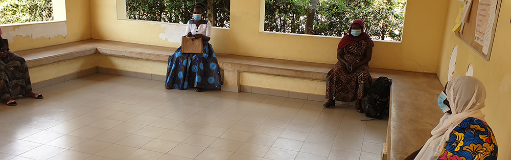 Social distancing in the waiting area at Nyasho clinic, Mara region, Tanzania, 2020.  Credit:  Amref Health Africa Tanzania