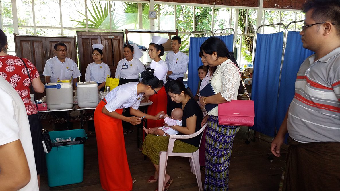 Baby receiving pentavalent vaccine in Myanmar