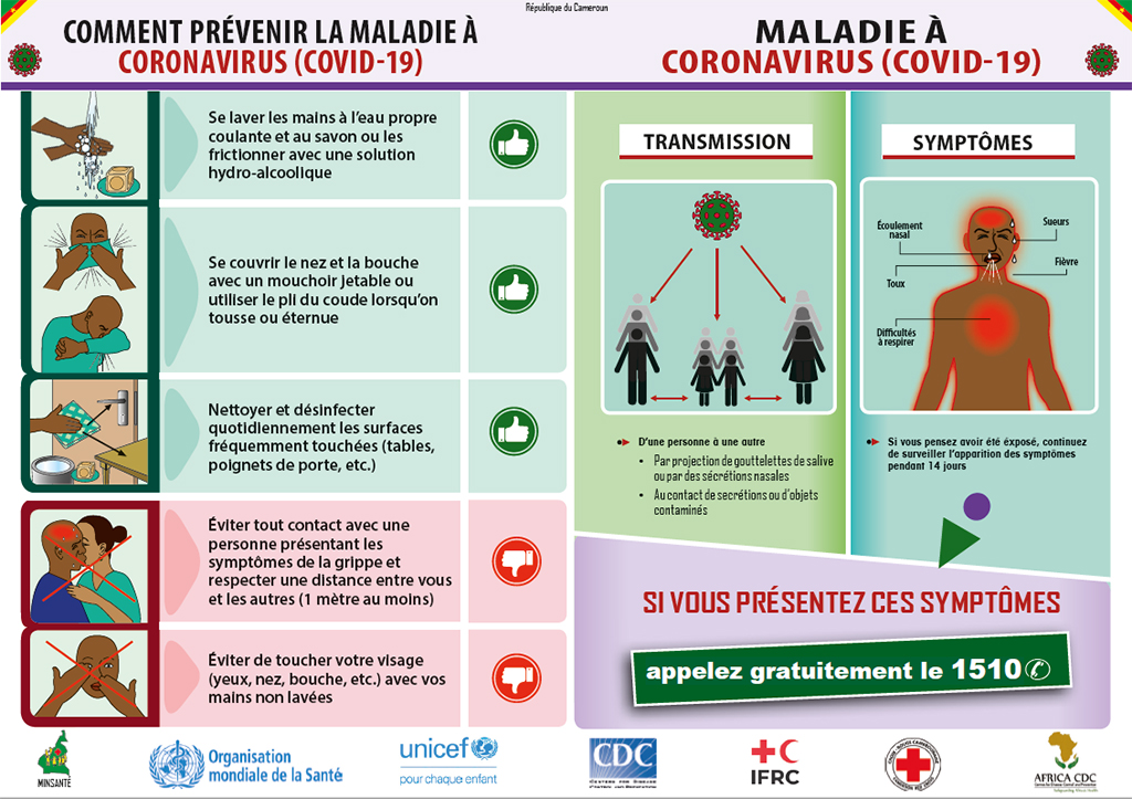 A COVID-19 poster developed by Cameroon MOH in collaboration with CDC and other partners.