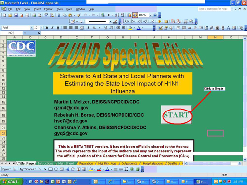 This displays the opening page of the FluAid Special edition software.  You must select the Start button to begin using the software.