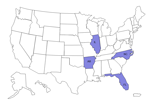 Map showing states with reported cases