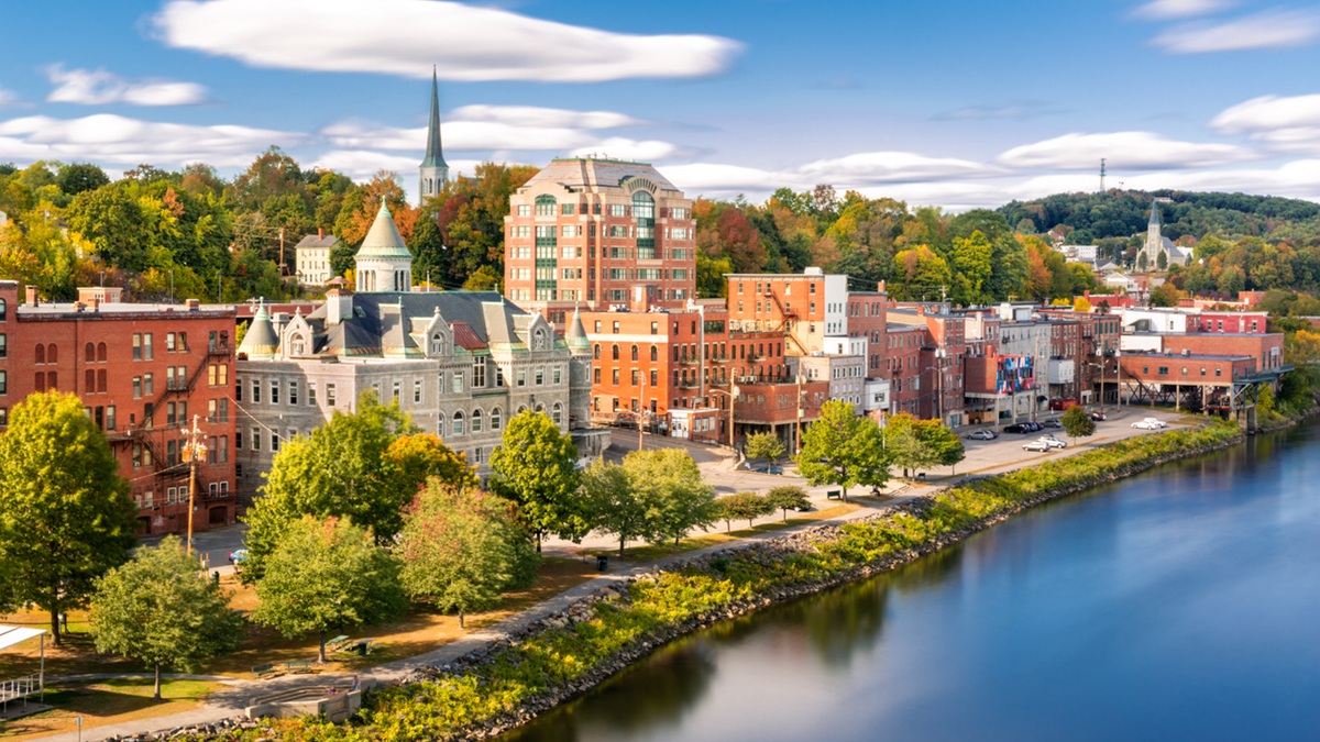 Skyline of a city in Maine