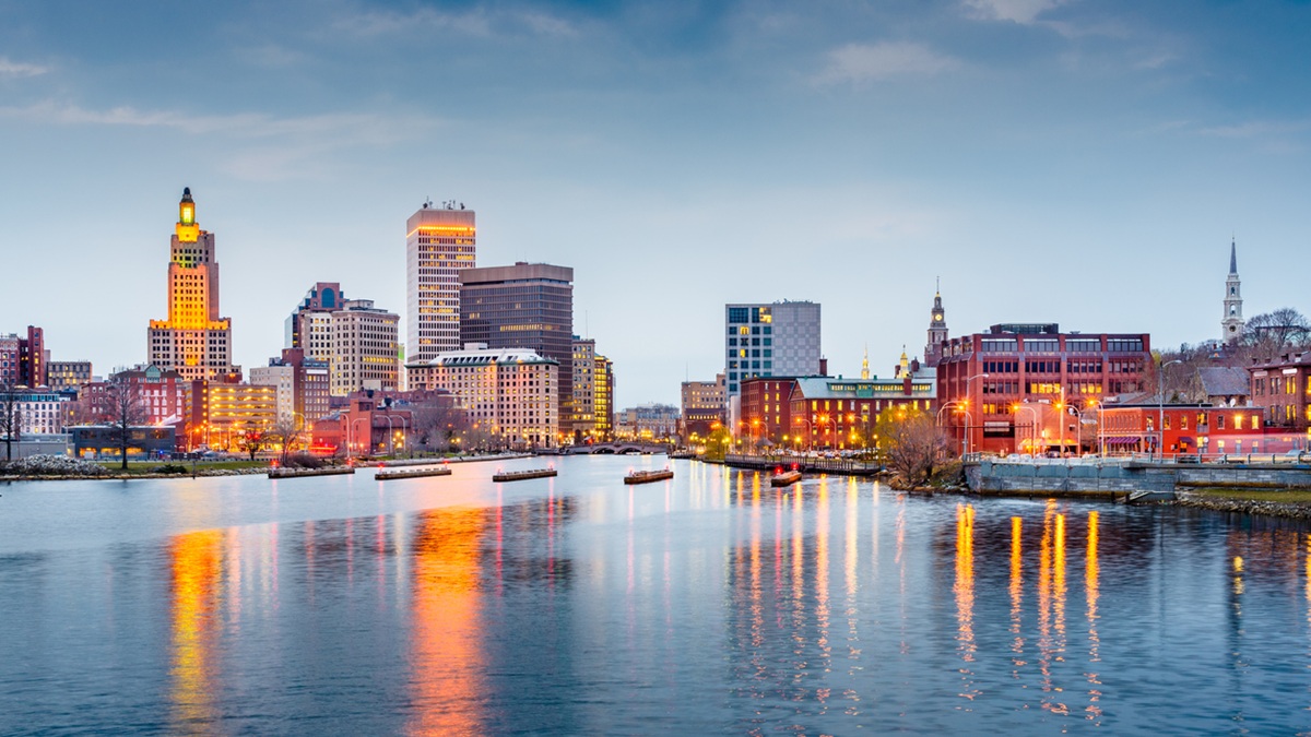 Skyline of a city in Rhode Island
