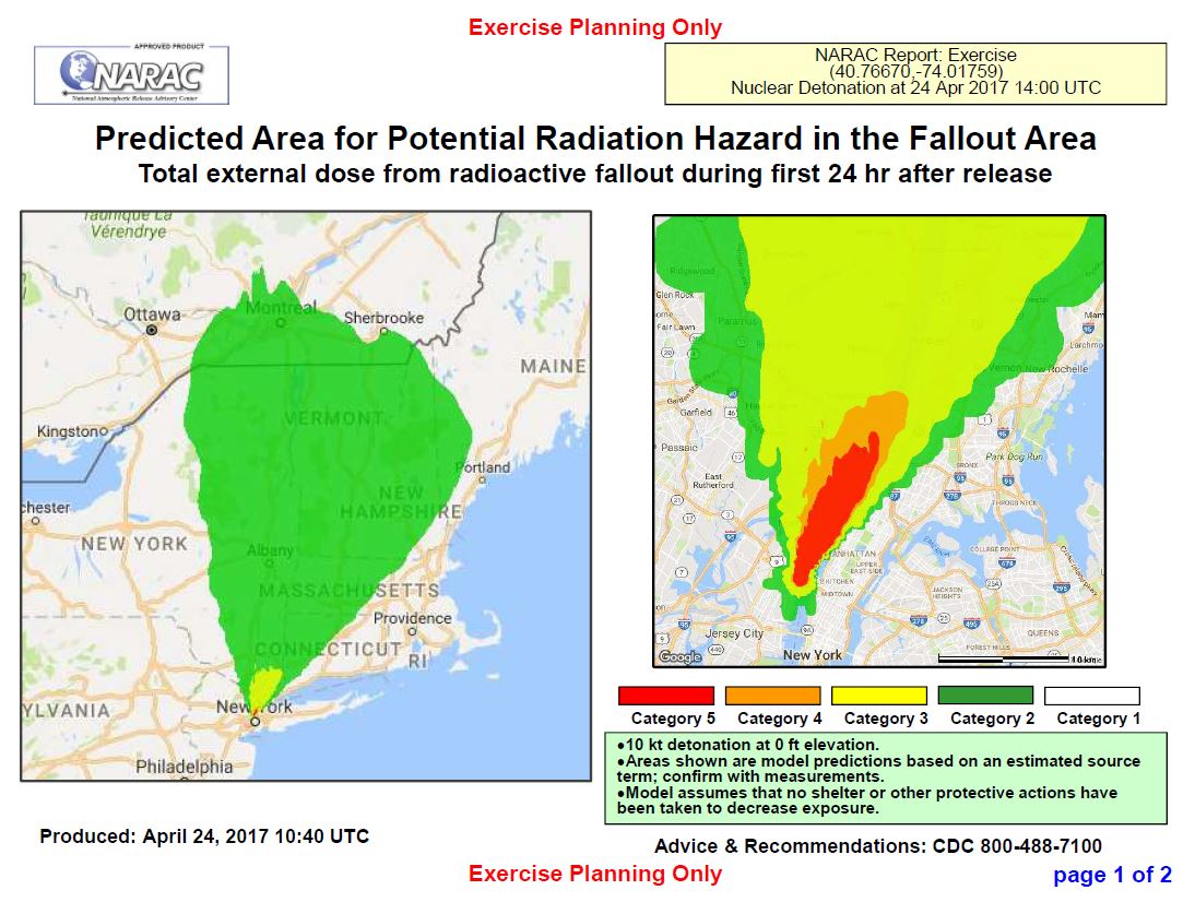 Predicted Area for Potential Radiation Hazard in the Fallout Area