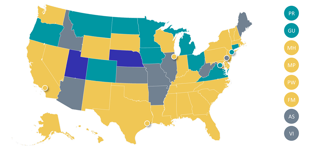 Map showing the number of key leadership areas filled through the ELC Cooperative Agreement by state