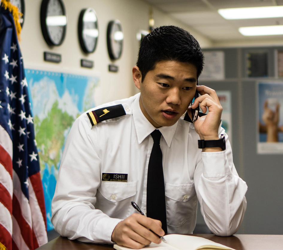 A man on the phone at a quarantine station