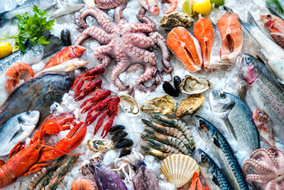 image of various seafood on ice