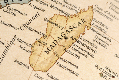 Image of an aged map of the island nation of Madagascar