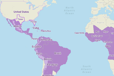 cropped image of a world map with some countries in purple