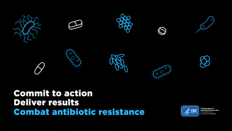 Words on black background - Commit to action, deliver results, combat antibiotic resistance