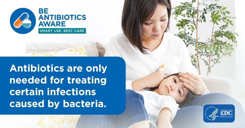 Be Antibiotics Aware banner: Antibiotics are only needed for treating certain infections caused by bacteria