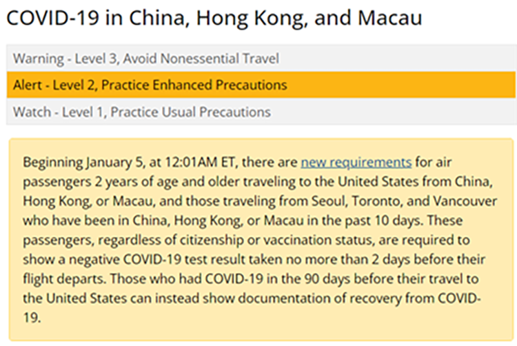 Alert graphic showing China’s COVID-19 surge