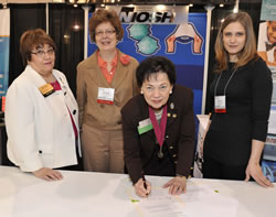 Charlotte Guglielmi, 2010%26ndash;2011 AORN president; Debra Novak, NIOSH; Linda Groah, AORN Executive Director/CEO; Jackie Krah, NIOSH at the MOU signing.