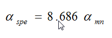 Equation B16 - The far-zone linear decay rate alpha sub spe equals 8.686 times alpha sub mn