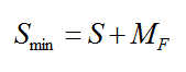 Equation B28 - For analog receivers the minimum signal level required to minimize fading S sub min equals the receiver sensitivity S in dBm plus the fade margin M sub F in dB.