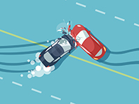 Vector of two car accident top view of vehicle collision on road