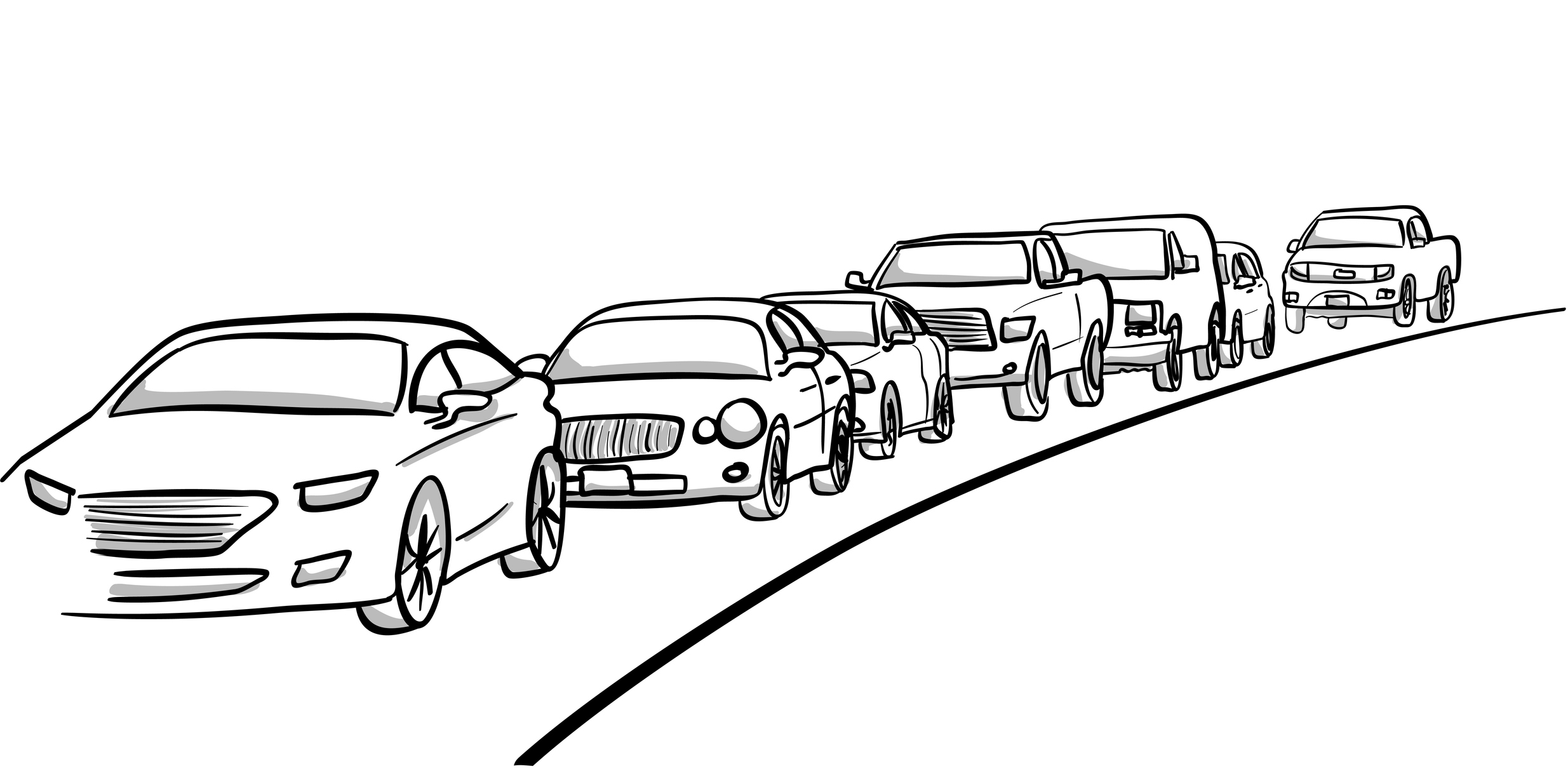 sketch of cars lined up in traffic