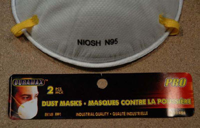 The DuraMax PRO EN149 FPP1 Dust Mask is individually packaged with the words NIOSH N95 printed on the mask
