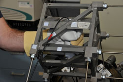A vibration-reducing glove undergoes testing. (Photo by NIOSH)