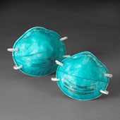 N95 respirators use special N95 filters to block particles in the air. (Mention of a brand or product does not constitute endorsement by NIOSH.)  Photo courtesy of 3M.