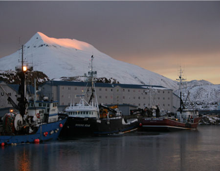 Crab boats moored in Dutch Harbor, Alaska