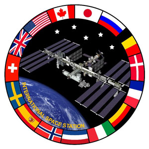 Image of International space station surrounded by country flags