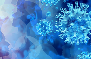 blue virus graphic for CDC Transition to Routine Surveillance of COVID-19