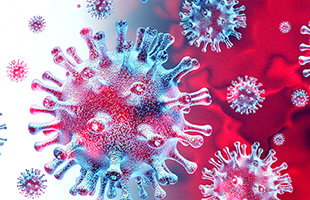 red white and blue shaded covid19 virus rendering