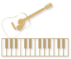 Illustration of a piano keyboard and a guitar